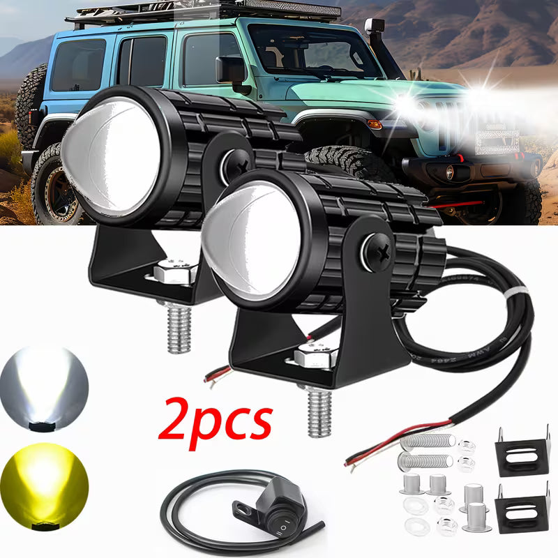 2 Pcs Set Mini Driving Fog Lights with Two Colour White & Yellow | Free delivery with 50% off 🎁
