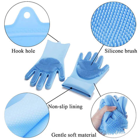 Magic Silicone Dishwashing Gloves | Reusable Cleaning Gloves | Dishwashing, Car Wash & Kitchen Use |