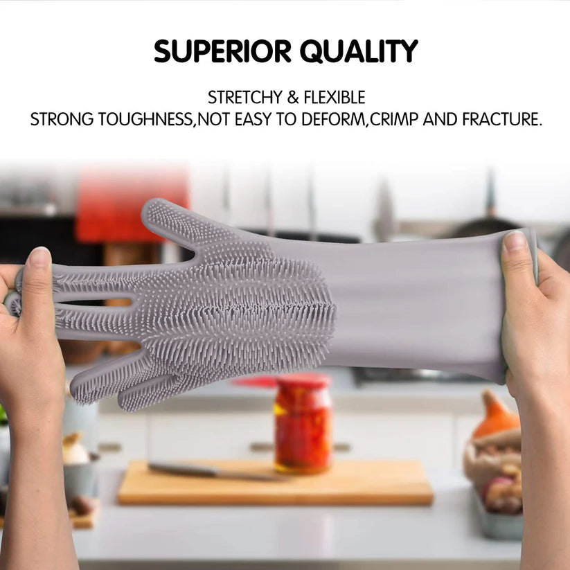 Magic Silicone Dishwashing Gloves | Reusable Cleaning Gloves | Dishwashing, Car Wash & Kitchen Use |