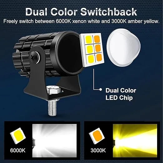 2 Pcs Set Mini Driving Fog Lights with Two Colour White & Yellow | Free delivery with 50% off 🎁