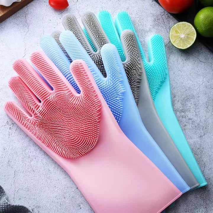 Magic Silicone Dishwashing Gloves | Reusable Cleaning Gloves | Dishwashing, Car Wash & Kitchen Use |
